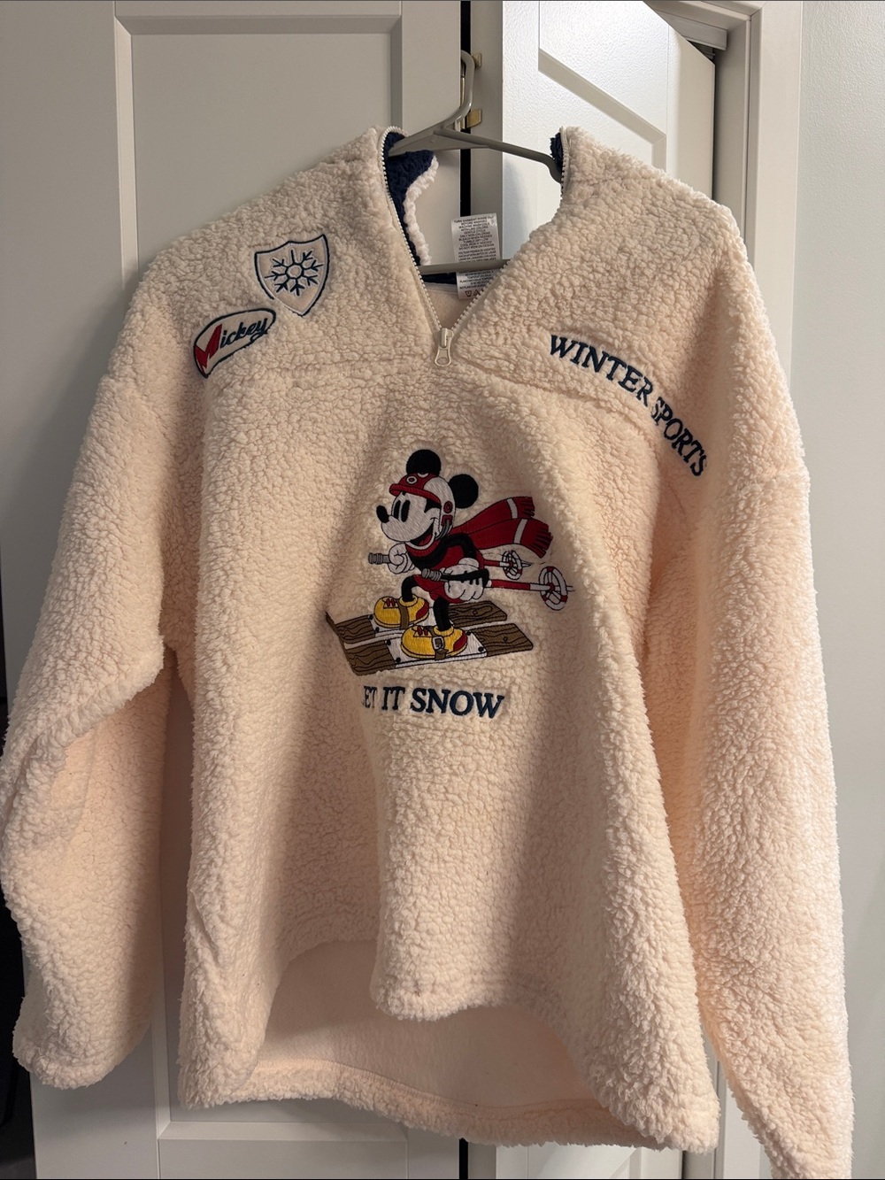 Beige Sherpa Pullover with Disney Mickey Ski Graphic